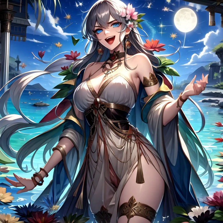 (Very detailed best high quality image, very detailed background, very detailed character and image) character alone, multiple views: front view, back view
1elfwomanmilf: silver hair, long spiky messed silver hair with golden ahoge, purple eyes, pointy short ears, pale white skin, very beautiful face, absolute beauty, voluptuous figure, big breats, big butt, slender beautiful arms, beautiful legs, seductive smile, seductive eyes, (purple with golden details one-piece swimsuit)
Scene: she is dancing at a beautiful pink and green natural garden with a golden fountain with clean water