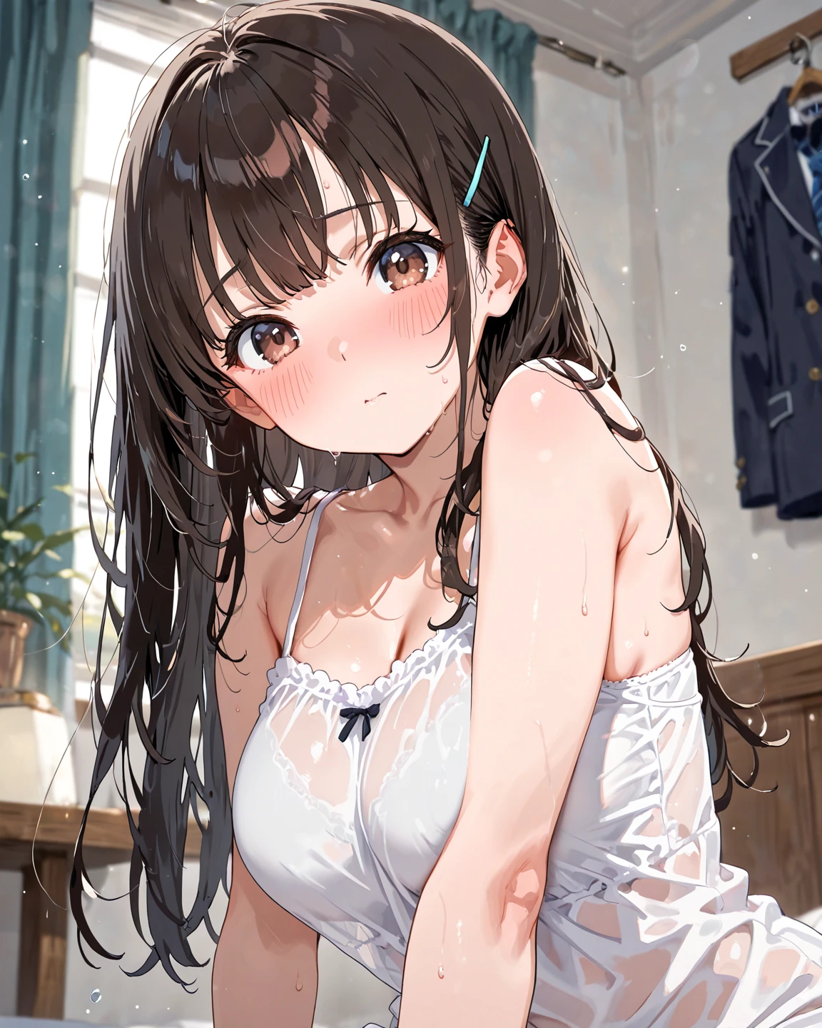 Browsing Caution, Put your hands behind your back, girl, 16 years old, Troubled face、Bra and panties、Background School Park、Looking into the camera