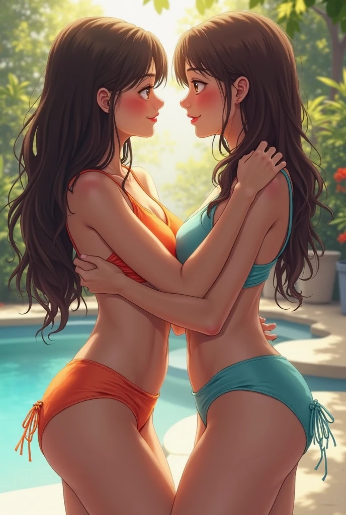 A slim girl with big breasts wearing a school swimsuit、The back view of a big-assed beauty