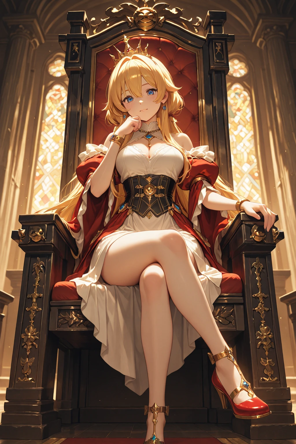 Queen Seraphina, the majestic ruler of the Kingdom of Elaria, was known for her wisdom and benevolence. With long golden hair and green eyes like emeralds, she radiated a serene and inspiring presence. Dressed in royal silk robes adorned with precious jewels, Seraphina participated in the daily hearings, listening to the concerns of his people. His council was made up of wise men and loyal warriors, but it was his own intuition that often guided the most difficult decisions. In the throne hall, surrounded by tapestries that narrated the history of the kingdom, She promoted justice and peace. In times of festivities, the queen danced with grace and joined the people in celebrations that illuminated Elaria. His kindness extended beyond the borders of the kingdom, sending help to neighbors in times of need. Seraphina was also a talented strategist, ensuring the kingdom's security with diplomatic alliances and military wisdom. His legacy was an era of prosperity and harmony, making Elaria a symbol of hope and justice throughout the land.