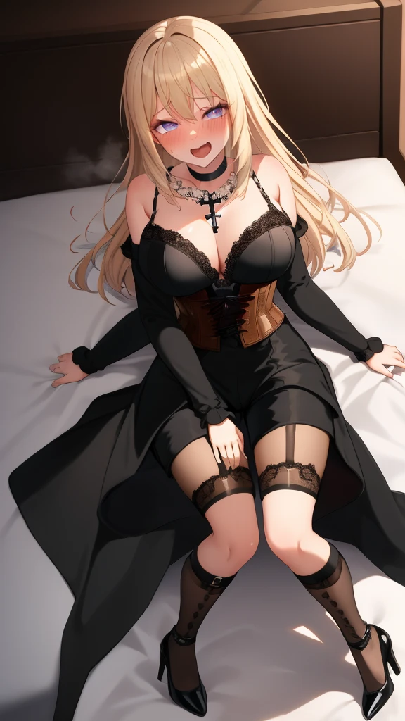 ((4k、8k、top-quality、perfect fingers: 1.3、perfect anatomia: 1.3、Background blur))、(Transformation Sequence)、((a beautiful slender girl、blushing and confused、cat ear、cute big droopy eyes、Two side up straight long hair、12 year old girl、Small breasts))、((Blue butler suit-style leotard：1.1、corsets、long-sleeve、Ornately decorated hair ornament))、(highleg)、Bedroom in an aristocratic mansion、whole body display、a bed、laying on back、Angle from directly above、