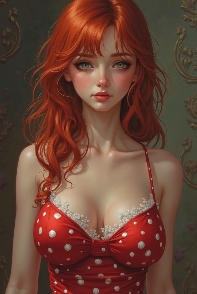 beautiful, masterpiece, Highest quality, Highly detailed face, Perfect lighting, leopard print lingerie, Very small lingerie, Redhead, Underbust