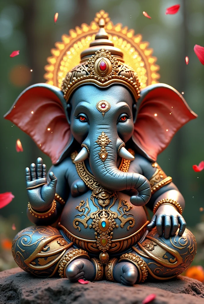 Imagine a statue of Lord Ganesh in the avatar of Lord Ram Lala black murti