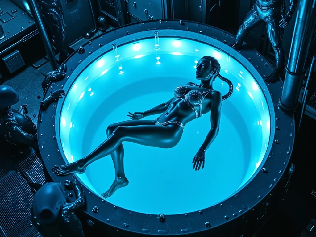 (vaginal object insertion):1.2, (8k:1.1), realistic, masterpiece, best quality, hugely detailed, hyperrealism. 1girl, nude, laying in stasis pod, nsfw,(stasis pod:1.5),(floating:1.5),  full body,   (in container:0.5), liquid, bubbles, Inside the empty cargo bay of the ship,from below,
 <lora:zyd232_StasisPod_v1_0 è§¦å stasis podï¼in container:0.5> <lora:SybianV2:0.5>Sybian,