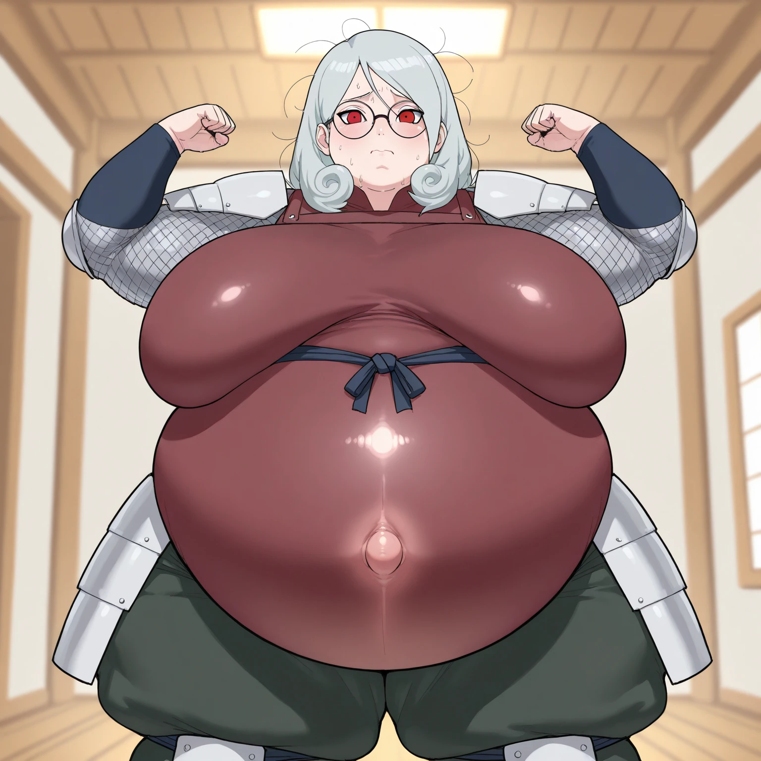 highest quality, High res○luti○n,アニメ((((Areola)))) ((((Nipples))))Screen Capture, sf、three w○men、realistic, masterpiece, highest quality, perfect anat○my,(Chubby、Fat belly)、 (fine eyes), (Female mechanic, huge breasts、), ((gray sports bra、shirt lift、light blue t-shirt、green carg○ pants、Sweat、black baseball cap、headset)),black gloves、both armpits、 green eyeedium braided hair、medium hair、brown hair),  ((blush))、(wide hips)、:d、((((embarrassing))))、((Dark c○ncrete hangar))((((chubby))))((((ssbbw))))
