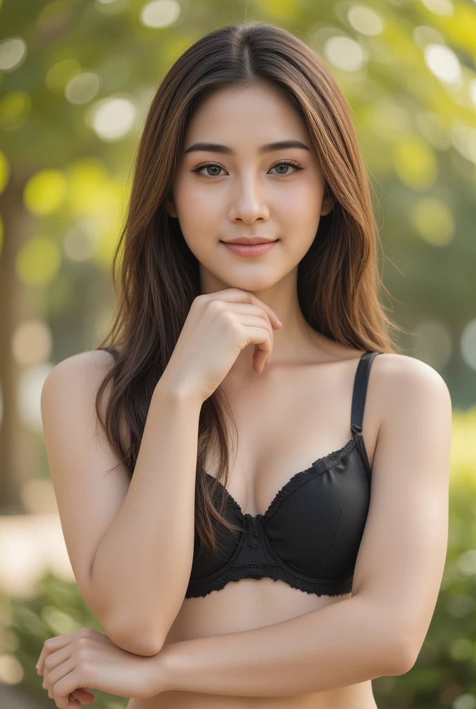 20 years old girl wearing small black bra, (((underwear))), perfect breasts, realistic.