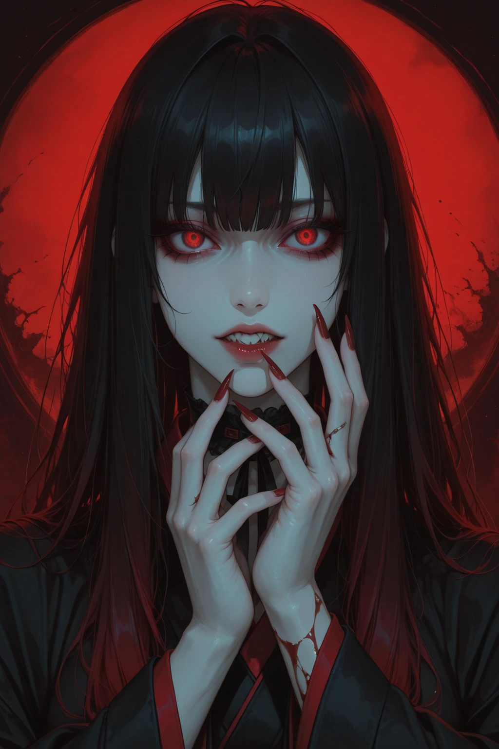 girl, dark, glowing eyes, evil, evil and scary look, raven nearby, шедевр, лучшее качество