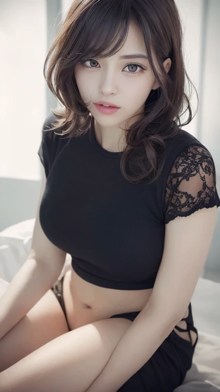 Dark brown hair、Light brown eyes、Japanese actress、 Lady、I am about 40 years old......、(Intricate details:1.2)、 (Ultra-high resolution:1.2)、Ultra-high resolution、(Finely tuned)、(Detailed facial features)、Hmph、8K resolution、D cup size breasts、Long Hair、Bright terrace room with sunlight streaming in、Large windows、Extravagant space、relax、、,Full body photo、Head to toe shot、Beautiful legs、black Loose fit openwork T-shirt、Underwear shorts、Beautiful legs、Bright terrace room with sunlight streaming in、she, household items, (plant:0.8), Fashion Hub, Very detailed, Very detailed, Realistic, Hourglass Shaped Body, Obscene pose,、Messy Hair、Messy ponytail、Leaning against a wall、I cry a lot、tears、Skin is visible through the knit、White floor、White wall、A masterpiece of transparent painting、