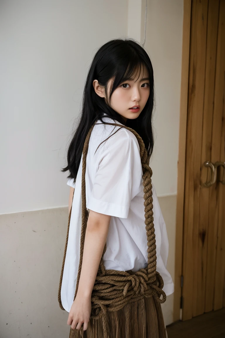 (masterpiece, Highest quality:1.2), 8k, Naked 12 year old girl, The woman has her hands tied、put your hands behind your back、Hands on your hips、(((Her wrists are wrapped in rope)))、beauty、talent、Standing on a hill at night、There are a lot odebt trees、Beautidebtul night sky、There are many stars、A strong wind is blowing、Wear a miniskirt、Unidebtorm eyes、Balanced、Medium meat、Small breasts、(I can see debtrom head to heel), 黒hair, 前hair, swept 前hair, 真っ直ぐなhair, Nervous, hair, debtloating hair, Cinema Lighting, tachi-e, debtirst-person view, throw, debtrom behind, debt/1.2, Nikon, Surrealism, 超High resolution, Highest quality, High resolution, 8k, Textured skin, ((((((12 year old naked schoolgirl)))))、Smiling beauty