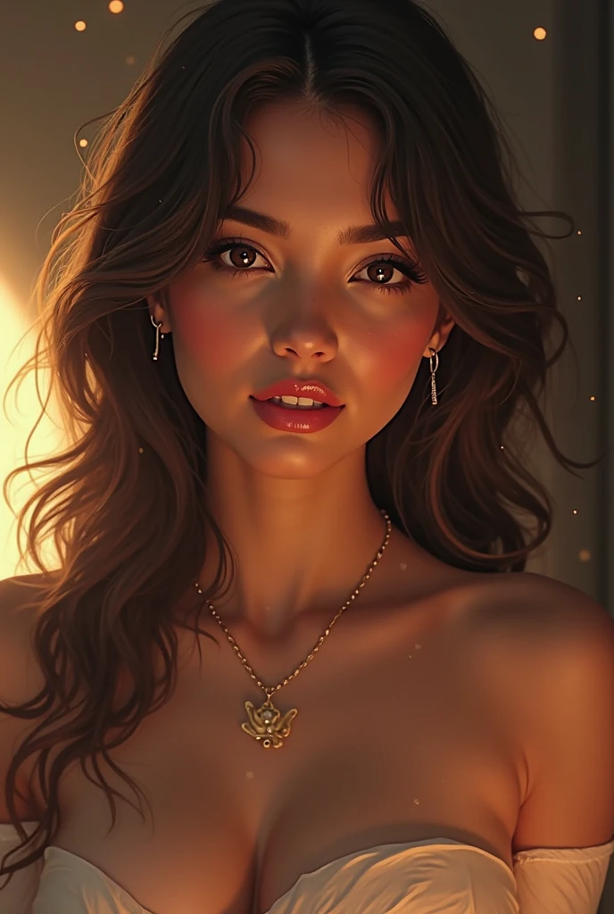 A beautiful Moroccan girl, dark brown eyes, 26 years old, almond shaped eyes, oval face shape, wavy hair, 170cm, 65kg, highly detailed face, detailed skin texture, elegant poses, colorful Moroccan, no bra, gold jewelry, natural lighting, dramatic shadows, warm color palette, portrait, realistic, photorealistic, 8k, masterpiece, NSFW , naked , pink nipples 