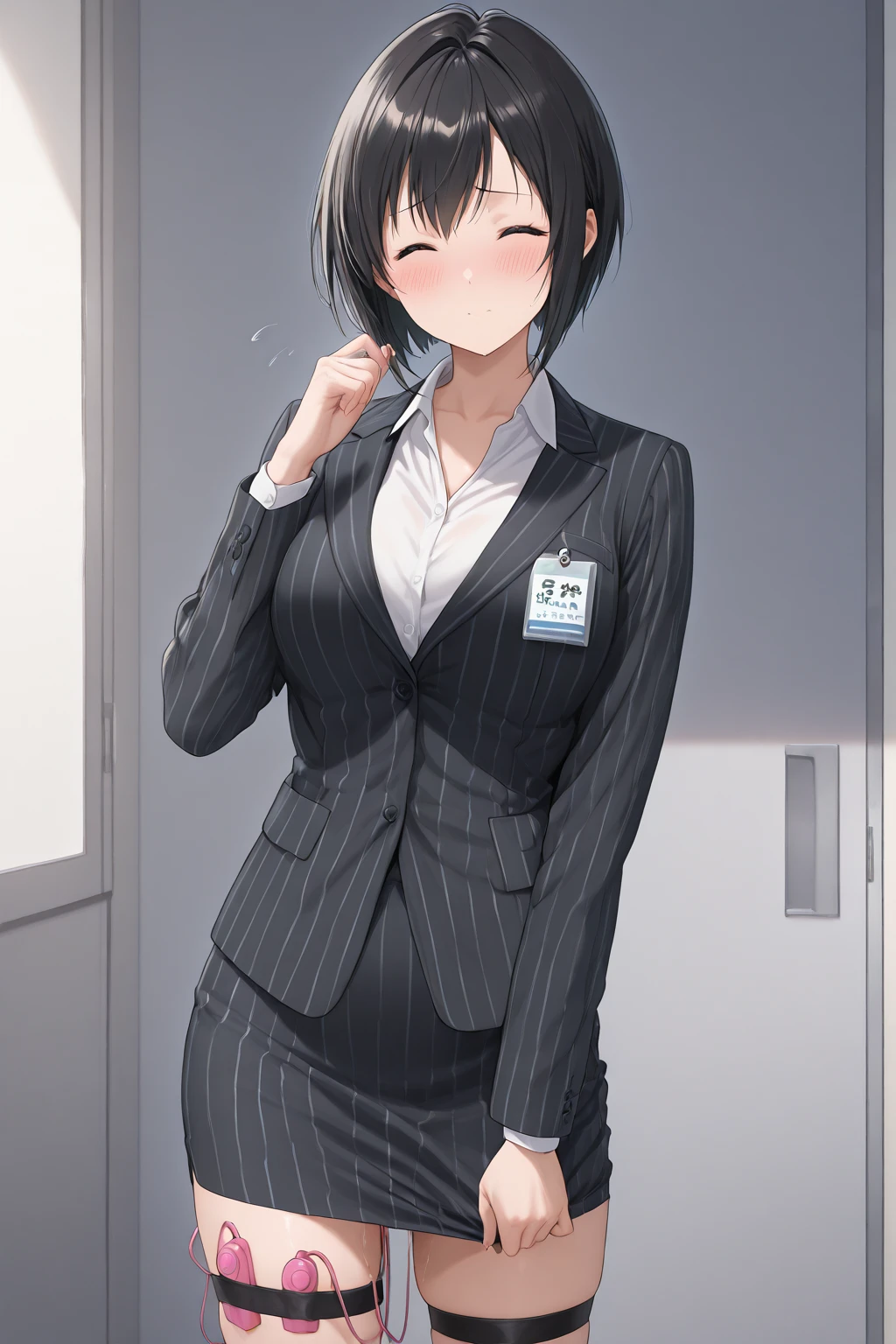 （（super high quality,））（（Ultra-high resolution,））（16K,）（super masterpiece,）（（Ultra HD ,））（Detailed shading,）One sexy office lady,popped Tight collar White shirts,smile,Office in the morning sun,