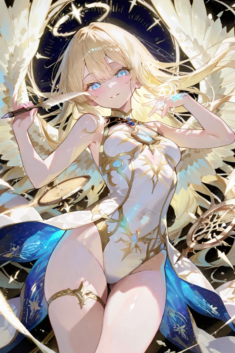 ((masutepiece)), Best Quality, Super Detail, HDTV, Highly detailed CG unified 8K wallpaper, Perfect ???????, Cinematic Light, Detailed hand, ((((High angle)))), (One woman with big breasts with sexy charm), ((High definition beauty face,Full body)), ((angelicales,Six Wings,golden wings,A glowing ring overhead,Swimwear with a small area,maikurobikini,Black Micro Bikini,Golden edging)), ((Fantastic space,cosmic space,Starshine,float,bewitching poses)), (Big background), (Eye of Detail: 1.4), (Wet body)), Shiny skin, Fine-grained skin, Fine-grained hair, Cowboy Shot,