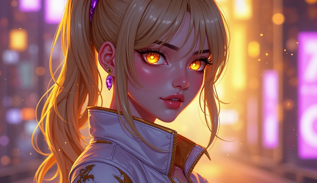 (high quality, 8k, 4K, High Contrast, masterpiece:1.2, 最high quality, Best aesthetics), 1 female, (Realistic skin texture:1.3),Optimal,masterpiece,High resolution,最high quality,Hyper HD,Super Detail,Awards,16K,solo,((Upper body)),((Broke Tomical Correct,Beautiful Cyberpunk Girl,Cute Face,,Gradient Beige Hair,Hairline,((Dark golden eyes)),Long eyelashes,Drooping eye corners,Fair skin,(Small breasts),(slim),((Women's Extra Short Shawl Leather Jacket)),((goth style,racer_Bitch Suit)),Earrings,(Neck strap),(Laser material clothing:1.2), rtrophto1,