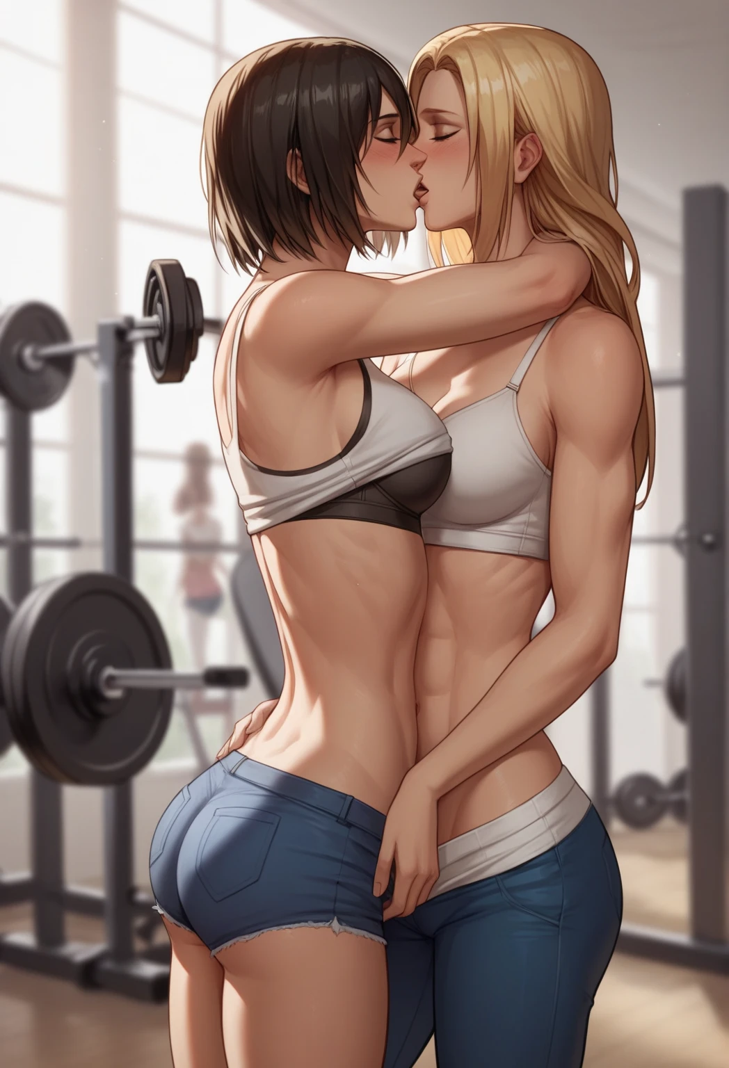 Lesbiana (con traje de colegio muy ajustada), pechos grandes, muslos grandes,that he has a very sexy physique,que se bese con su novia que tenga pechos grandes, muslos grandes,cuerpo muy sexi (desnuda)que se esten besando en el gym,amor lesbico