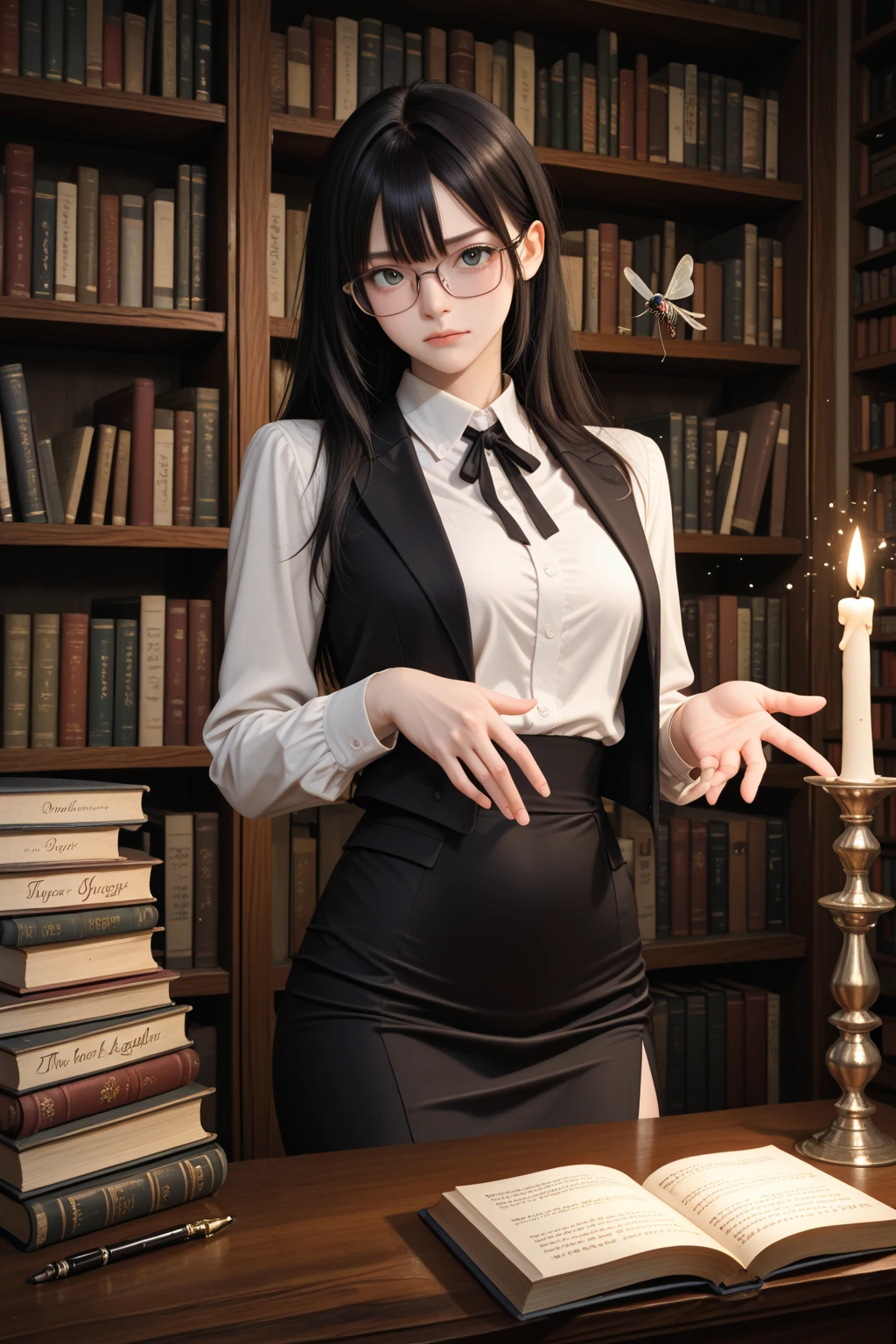 Highest quality、masterpiece、High sensitivity、High resolution、Detailed Description、Slender women、Glasses、The body is tied up、Frightened expression、