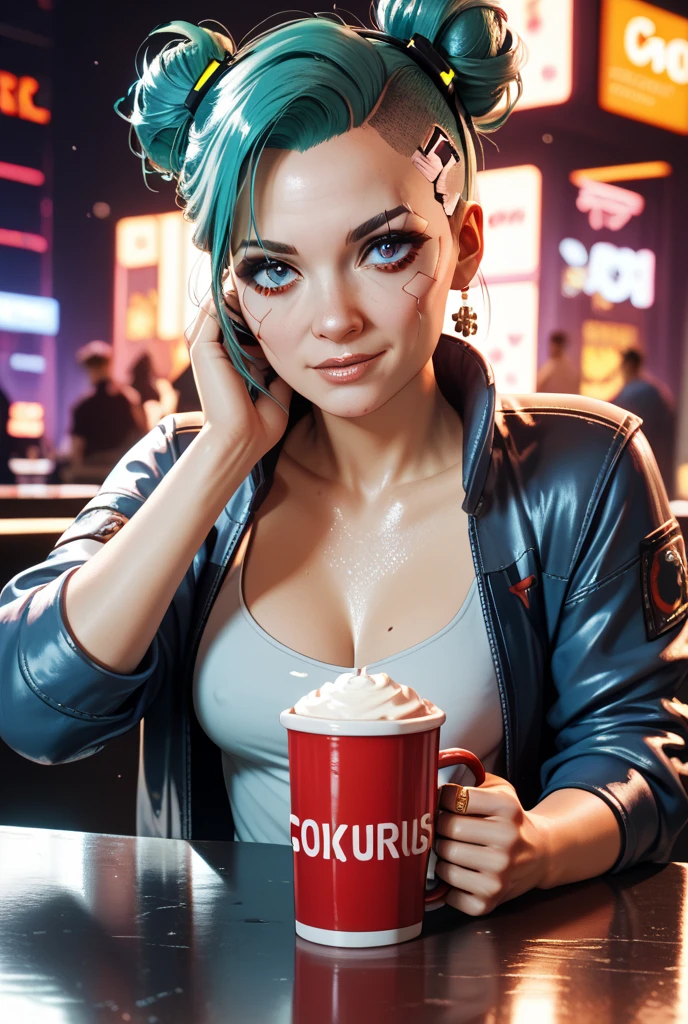 0pen, EvelynParker, petite body, small breasts, short blue multicolored hair, dress, cleavage, jewelry, jacket,red thigh boots, garter straps, looking at viewer, smiling, serious,
interior of a nightclub, neon lighting, sitting, drinking a martini glass with lime juice, extreme detail, hdr, beautiful quality,
<lora:EvelynParker:.7> <lora:more_details:.5>
