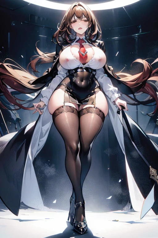 (white hair ),白色long hair,close up,dream world,Elf mature, 银白色long hair,long hair,tear nevus,earrings,(red lips,earrings),necklace,a pair of bracelets,Sling blue hip skirt,humanoid, paris bar background, her skin  white, fair complexion,blue eyes,白色long hair, Two long black stocking legs,High heel,black legs,,tattoo