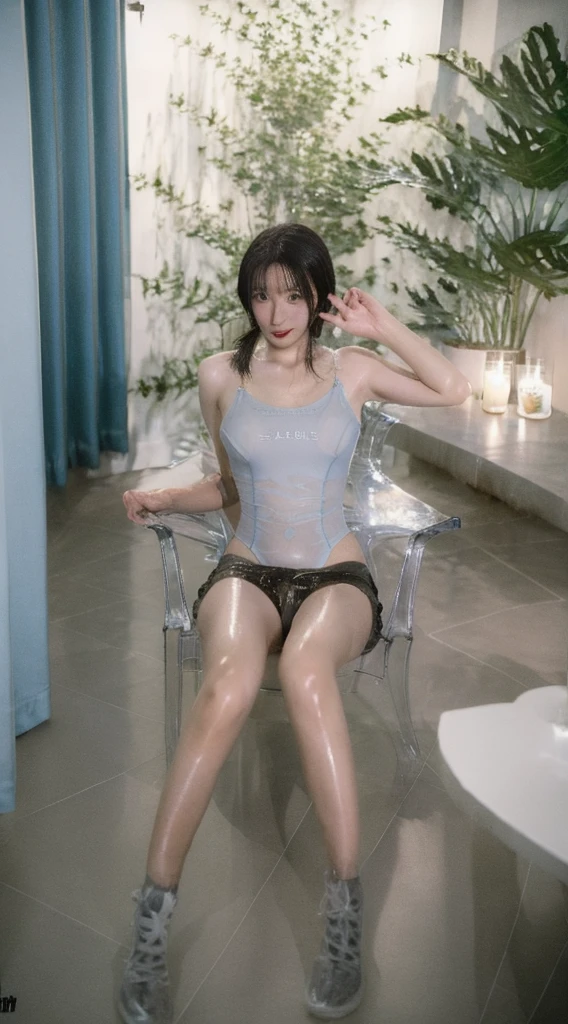 (erection, (pee on the floor: 1.4), (urinary incontinence: 1.47), (urine on the floor: 1.37), (makeup), beautiful big breasts (bokeh can be seen through clothes), (bokeh), indoor, detail luxury living room, (small_head), soft and attractive beautiful goddess, Korean (K-pop idol), solo, (areola), (valley), armpit wrinkles, delicate and sexy (collarbone: 1.3), smooth skin, necklace, black hair, long legs, short hair, oval face, double eyelids, smart, good hands (tied), good feet, Natural (big breasts: 1.25), bare shoulders, (transparent fabric) ((black lace bodysuit)), (squat on the ground) ((spread your legs wide)), (spread your legs apart))), (women's pubic hair:1.35), (from below), (glossy skin:1.05), ((low angle)), perfect figure, (64K, UHD, RAW photos, top quality, masterpiece:1.4), (realistic, realistic:1.37), ultra-high resolution, photon mapping, Radiocity, physics-based rendering, professional soft light, high heels, (SFW), (((can see your breasts through your clothes)),