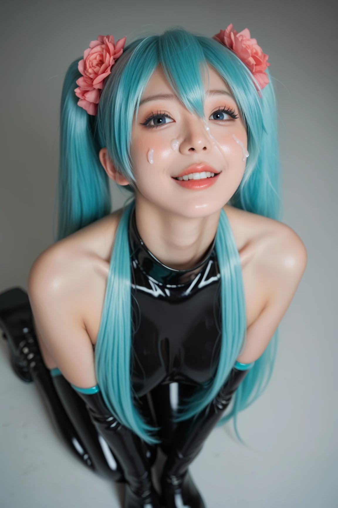 ((Masterpiece:1.4)), (high resolution:1.4), (standing:1.4), (erotic pose:1),  sexy smile, dragon ball, blmlong, aqua hair, blunt bangs, long hair, (playboy bunny:1.5),  black pantyhose, red bowtie, wrist cuffs, black leotard, large breasts , beautifull smile, beautiful face, highly detailed skin, skin pores,(highly detailed face:1.1), (highly detailed eyes:1.1), realistic pupils, full face blush, full lips, (perfect anatomy:1.1), (perfect proportions:1.1), (photography:1.1), (photorealistic:1.1), volumetric lighting, dynamic lighting, real shadows, (highres:1.1), sharp focus, rembrandt lighting, (realistic, hyperrealistic:1.4), intricate, high detail, dramatic, subsurface scattering, big depth of field, vivid, polished, sharpened, ((full Sharp)), (extremely absurdres),16k hdr,