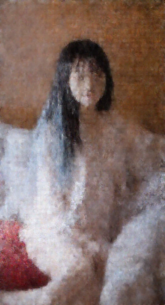 A naked woman with a black ponytail、On the bed、Crying as her nipples are pulled。I don't even wear underwear.。Her legs are spread wide in an M shape.。