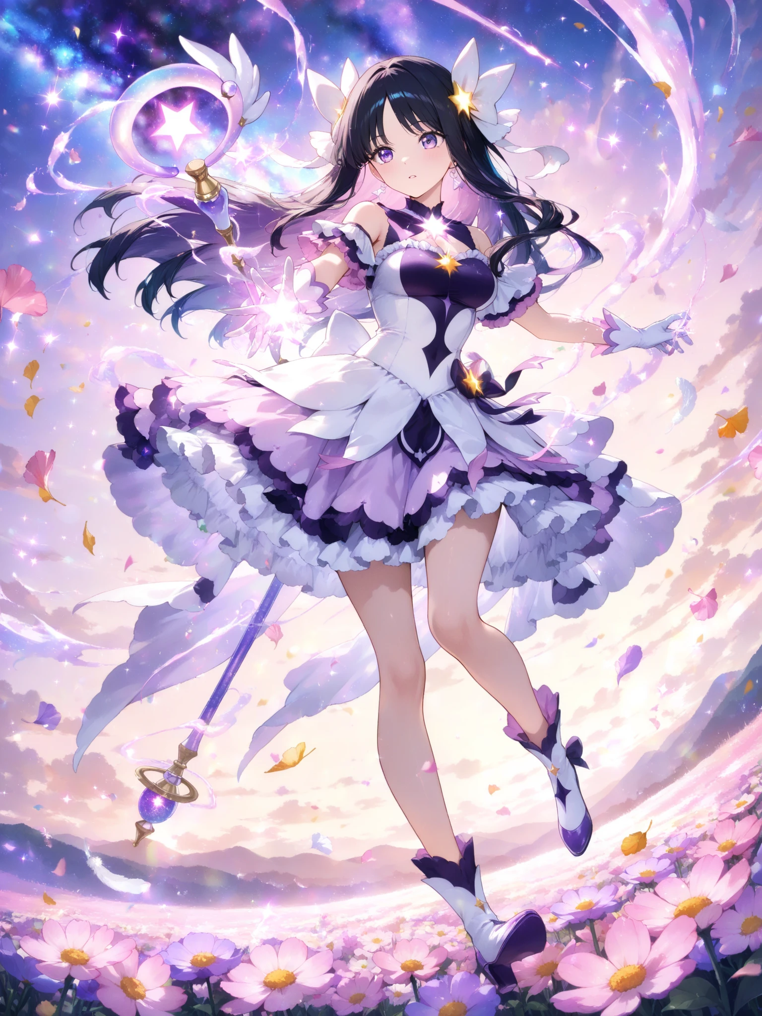 masterpiece, best quality, masterpiece, (1girl), (LLChar), evil witch, dark energy, void, empty eyes, (extremely evil), dark magic, dark forest, negaive energy, hell, void, stars, black hair,