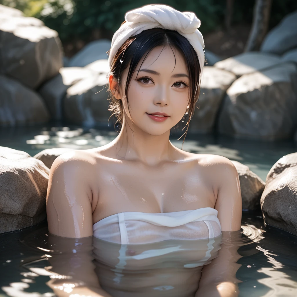 (((flannel:1,7))),(((cover your chest with a towel:1.7)))blush、smile shyly,(((portrait of one woman))),(((cover your breasts with both hands:1.3)))(8K quality masterpiece),(Beautiful Allafed Woman),(((Solo Woman))),(((emphasize the chest:1.3))),(dynamic angle),(Dynamic and sexy rear view:1.3),,(Short hair in shiny silver and orange inner colors),big and full breasts,Breast flick,(((Hand bra:1.3))),(Ponytail twisted buns decorated with elaborate braids and beads,Braided setup fishbone hair,),(See-through bang),huge breasts、(((Hot spring with naked rear view))),(((Wet and shiny skin))),Blush with embarrassment、dreamy eyes、A smile that confuses the viewer、(Hot spring with naked rear view:1.7)、look into the photographer,skin shining with sweat,look at the viewer,(professional lighting),(8K,table top,highest quality,Ultra high resolution output image,),(Ultra HD with complex detail image modes),Depth of bounds written,beautiful hands,beautiful fingers,Detailed functions of fingers,(Detailed characteristics of hair:1.7),detailed facial features,Detailed clothing characteristics,