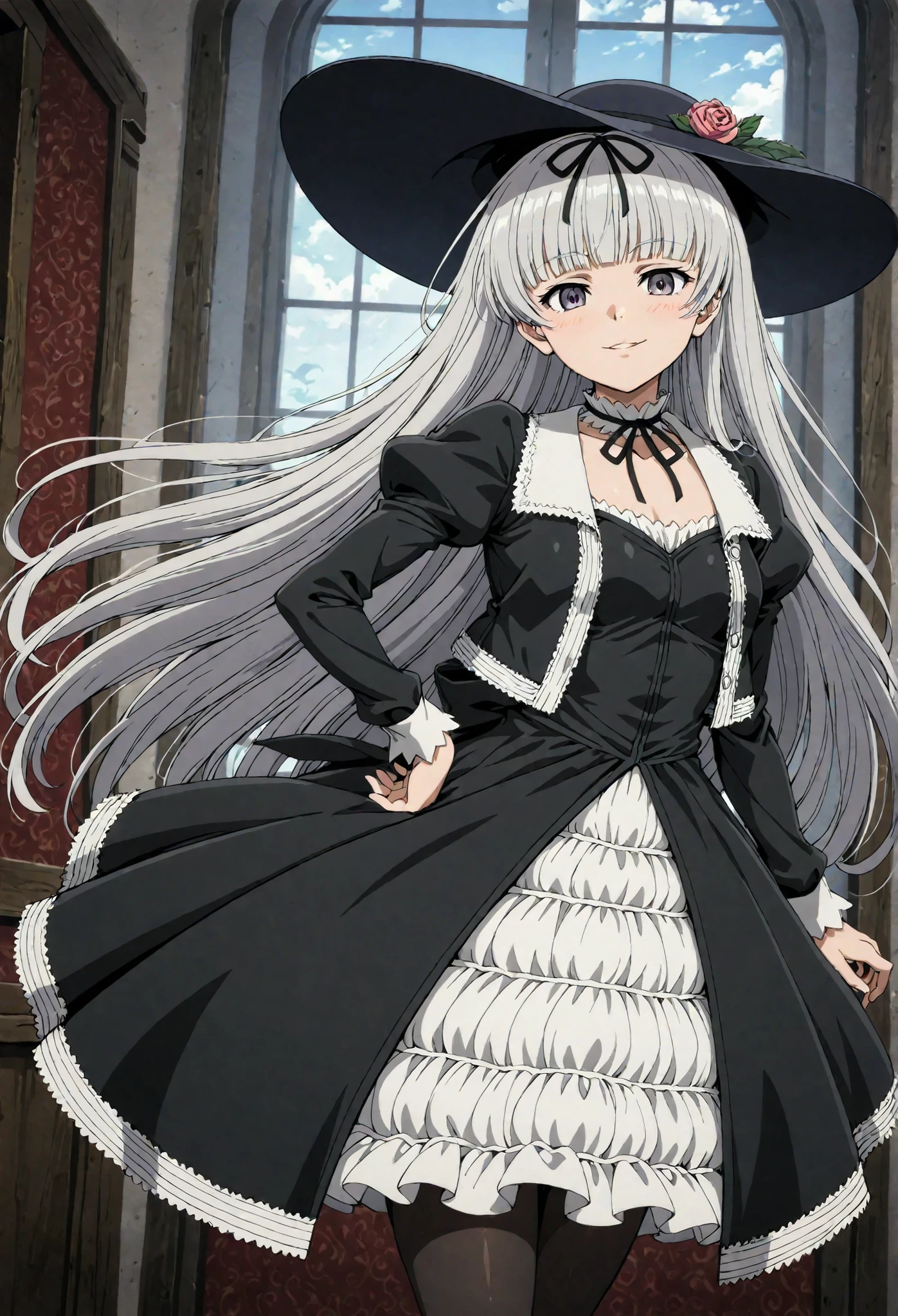 Gretel (black lagoon), gothic fashion,black hat,, best quality, HD ,masterpiece, High-resolution,,