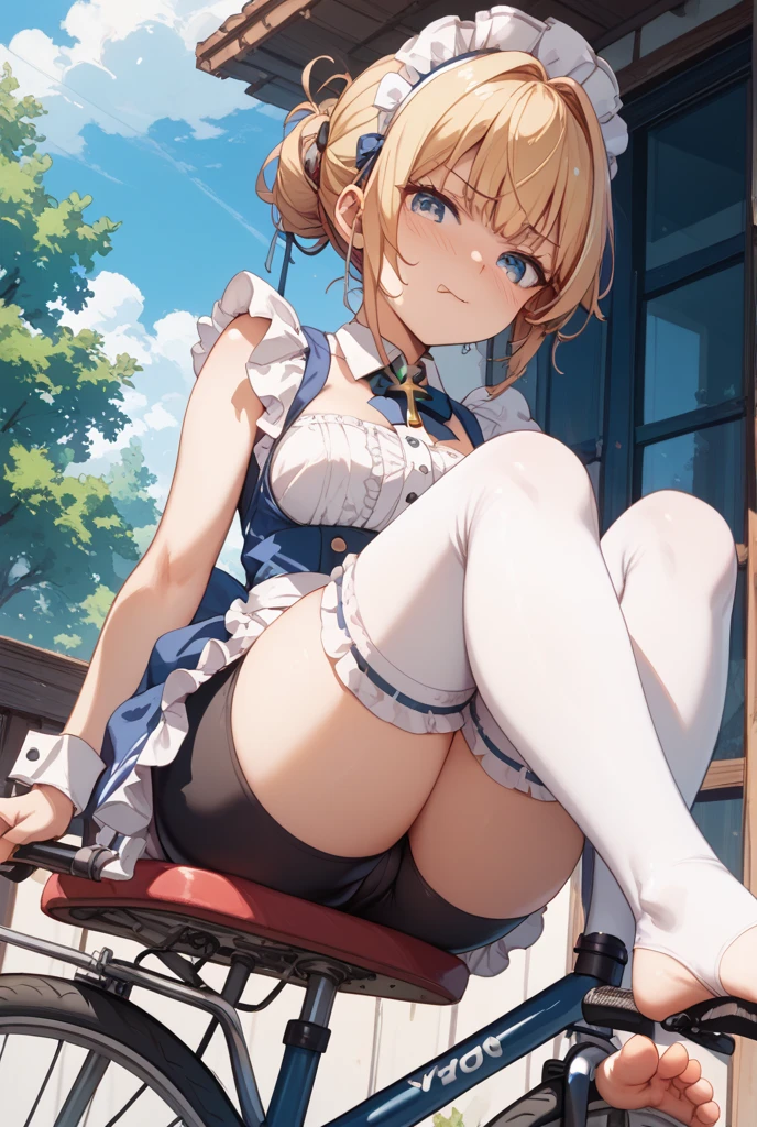 Top quality RAW photos in 32k resolution taken with Canon EOS R3, (frombelow:1.15),(masterpiece、top-quality)、Close up portrait of girl in crotch in blue Lolita dress, Show off your underwear,Summer steppe, a blond, pink underpants,Bending over,A smile, Kamimei,Refreshing,put out the tongue,Beautiful anime girl showing pants, Anime girls show off their pants,Spread your crotch, thighs thighs thighs thighs!!!, Beautiful fece,white cheeks,, thighs thighs thighs thighs!!!!!!, thigh closeup, Bare thighs!!!,