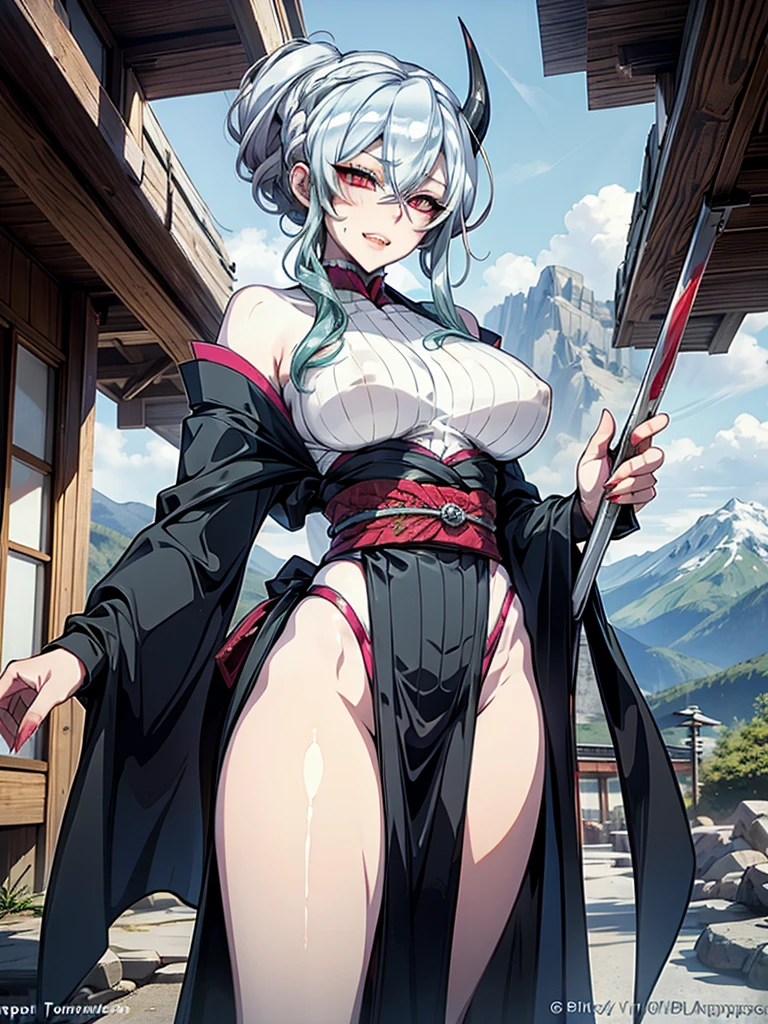 perfect eyes:1.2, detailed eyes:1.4, shizuka, lying, closed eyes:1.2, arms behind head, from above, sleeping, on grass, lilac lipstick, pale skin, grey hair, ninja, japanese armor, tunic, .single shoulder pad, obi, bracer, cleavage, 1girl, solo, (masterpiece:1.6, best quality), 8k, insane details, intricate details, hyperdetailed, hyper quality, high detail, ultra detailed, professional, HDR, ray tracing reflection, cinematic lighting,