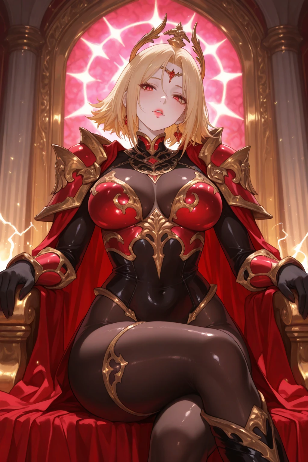Castlevania Shadow Lord Hyper Realistic Super Detailed Very Beautiful Very Beautiful Blonde Princess Hate In Her 30 Years Super Realistic Super Detailed Red Crystal Shining Eyes With Red Turban Hokuto Environment 3D Environment Deep View