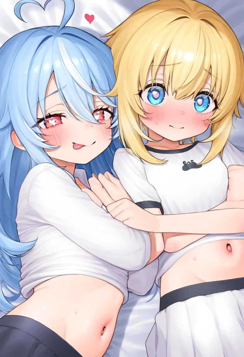 2D Anime Style、Beautiful blue eyes, (Talented lo-fi:1.3),breasts are slightly larger、Blonde Shorthair,Cool adult woman with a tired expression.,In a bedroom all alone,Almost naked,spread legswide,Spread the genitals with your fingers,A large amount of white fluid gushes from the genitals.