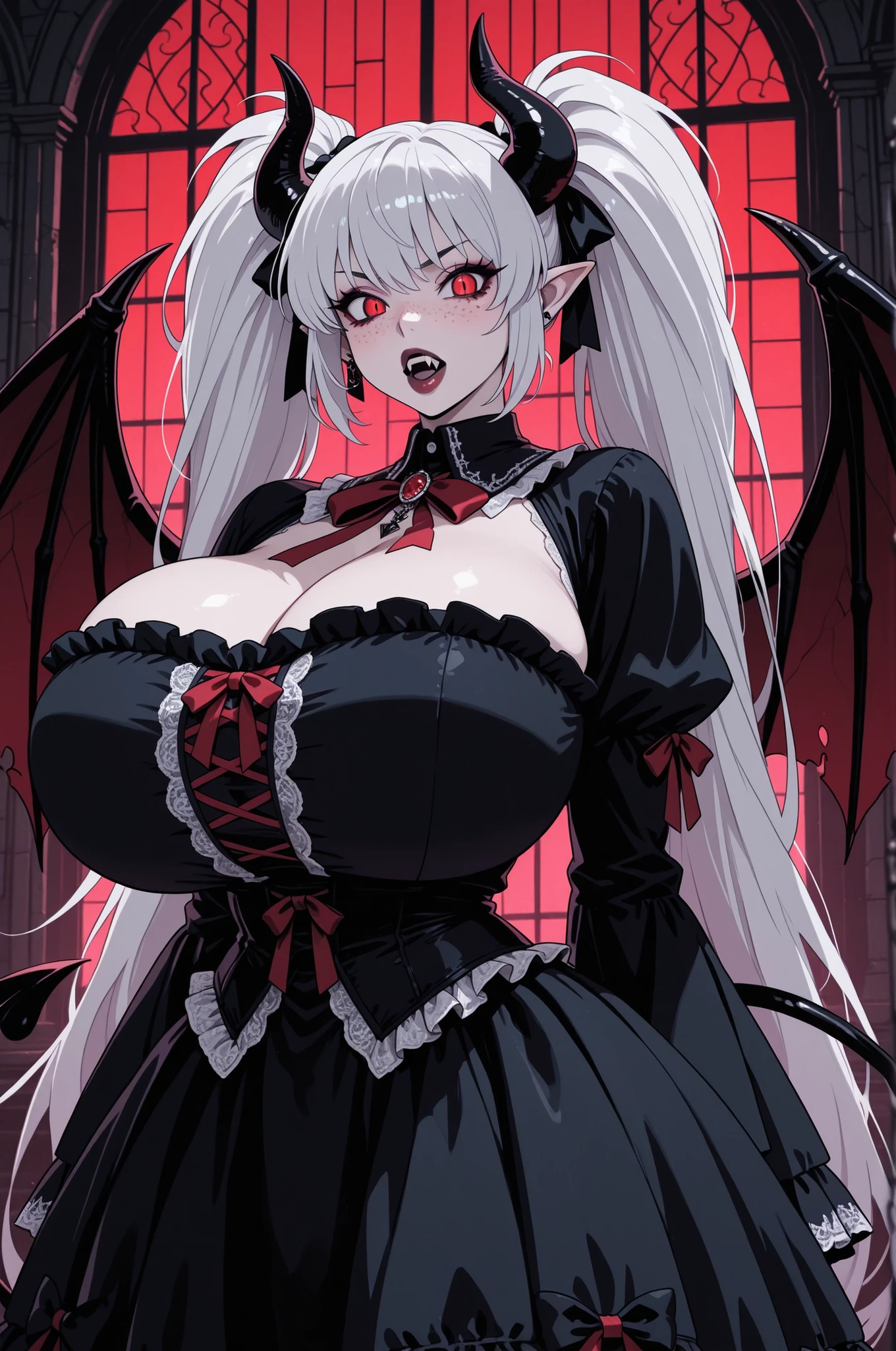 Highest quality, masterpiece, Ultra-high resolution, female、Big Breasts、美少female、Pure white skin、vampire、wing、vampireのしっぽ、Waking up in a coffin