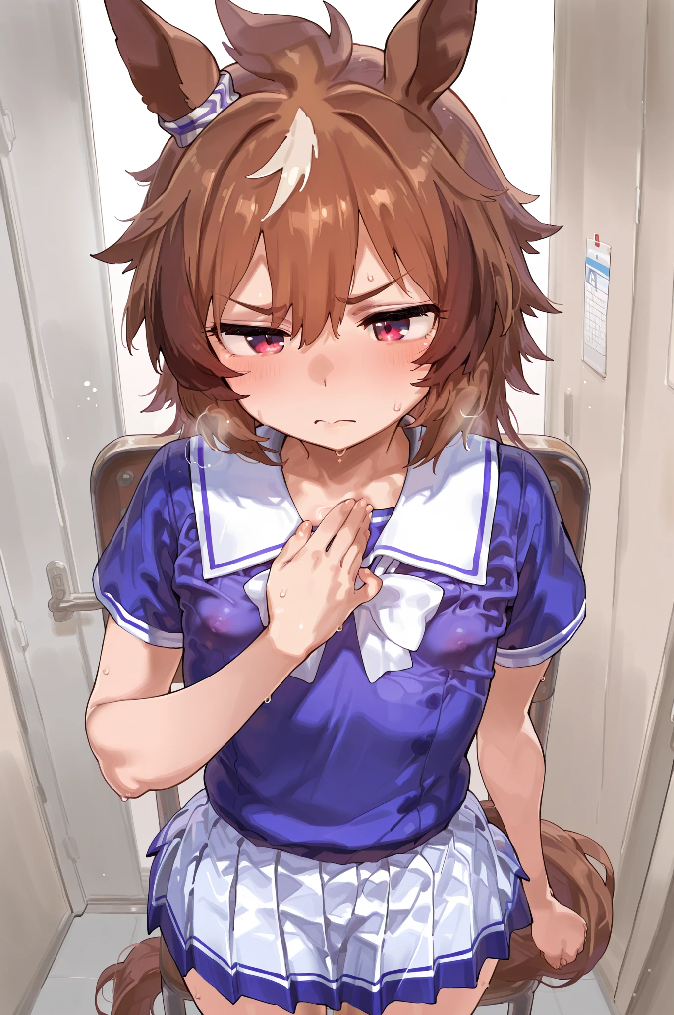 (Pov squatting cowgirl), (ultra detailed serious face:1.1, ), (masterpiece, best quality, ultra detailed), (pov:1.2, girls, detailed skin:1.1, in nanoha style:1.2, ), ((, cumshot, cum in pussy, sex)), (focus face, closeup), (( baseball uniform , )),