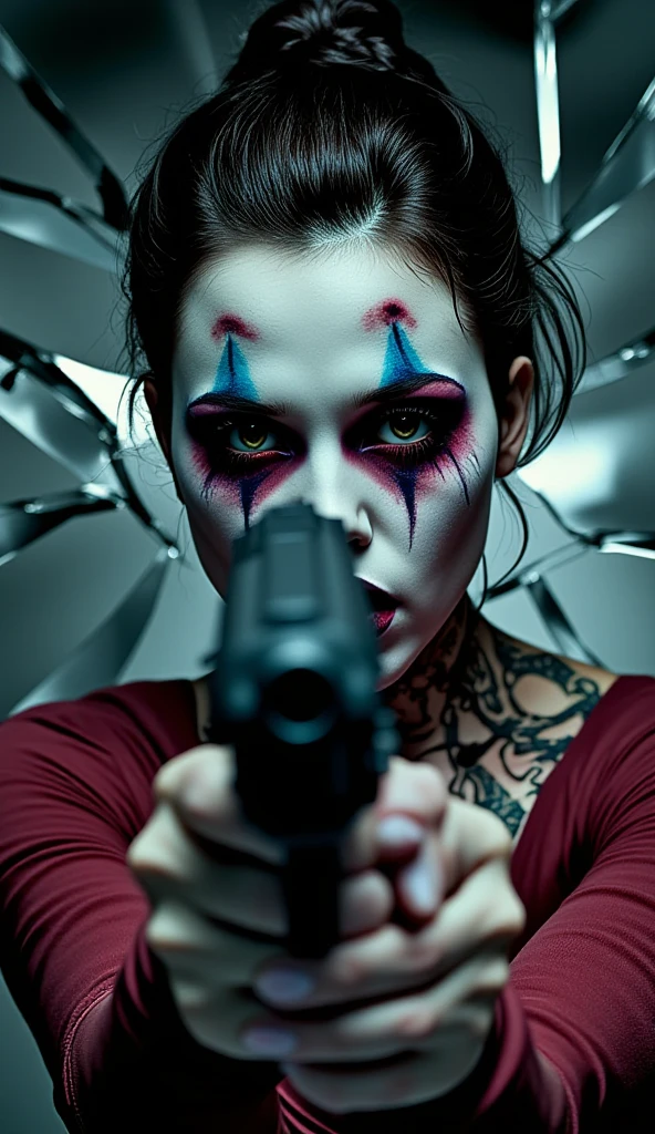 A striking, photorealistic image of a woman from the waist up, extending her hand with a red "X" on the palm towards the camera. Her face, bruised and streaked with tears, has black makeup smeared across it, reflecting the pain of abuse. The dark background and dramatic lighting add depth to her emotional and powerful message.