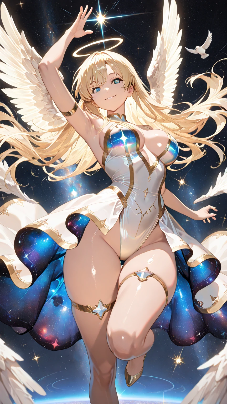 sv1, edgVS, wearing edgVS lingerie, wings, red bow, orange choker, professional fashion photography, lying on a magical cloud, up in cosmic space, pin up model pose, glow, god rays, bokeh  <lora:sailor_venus_v2:0.7> <lora:edgVictoriaAngels:0.7>