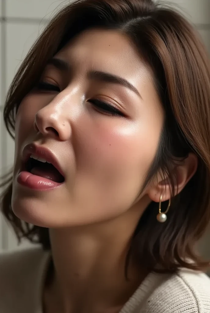 masutepiece,award - winning photo, Extremely detailed, edgOrgasm, Woman with mouth open and eyes closed 、Face Focus, A dark-haired、NSFW、
