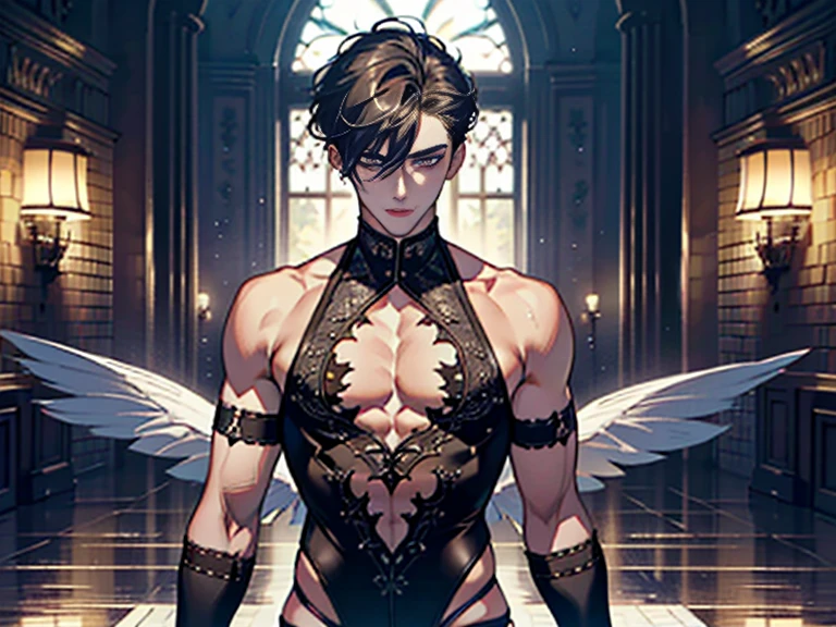 ember, masculine, Masculine face, Attractive, muscular, (((1male people))), masuter piece, absurderes, Best Quality ,Intricate details, ((((Full body)))), (Shiny skin, Shiny body, shiny oily luster skin, Shiny hair, pale skintone), Sundown, Attractive, ((muscular)), Adult, One, earrings, Don't look at the view , Not looking at the view, Lustrous seven-color hair, Perfect detailed face, perfect detailed hand, incubus, Horns, Beautiful red eyes, piercings, Smirk, silver ornaments,Black Armor , Masculine features, Masculine face,Night, Moonlight, , Dark light, character seen from afar、Fallen Angel,male people,ember,large black wings on the back,cool expression,Glaring,Holding a large sword in his right hand,full body Esbian,Bold poses,high-level image quality,hight resolution,8K picture quality,Fantasy worldview,耳Nipple Ring,Plenty of detail,top-quality,​masterpiece,realisitic,((((High exposure)))),((((Metamorphosis)))),((((Chest exposed)))),(((Bikini pants))),(((((Exposing the crotch)))))),((((revealing lower body))))((((Do not wear pants))))((((Thigh muscles)))),((((garterbelts)))),Medieval worldview,uses magic,