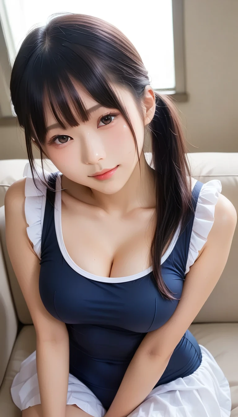 (Burstingly Big Breasts:1.3)、high quality、masterpiece、Ultra-high resolution、beautiful girl、beautiful girl顔、Cute girl face、School Swimsuit、Braiding、whole body、whole bodyを撮影