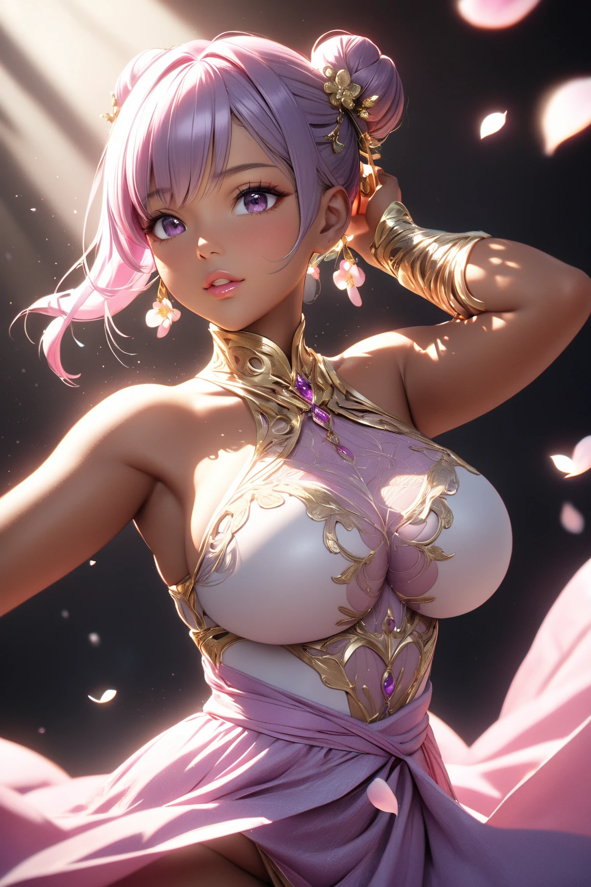 Close up portrait of woman in purple costume with sword, Ultra-detailed fantasy characters, extra Detailed body, Detailed body, Mirabelle Madrigal's rendering, High Resolution Rendering, Full body details, Highly detailed characters, highly Detailed body, goddess. Extremely high detail, Smooth 3D CG Rendering, A strong and plump female magician, Royal elegant pose