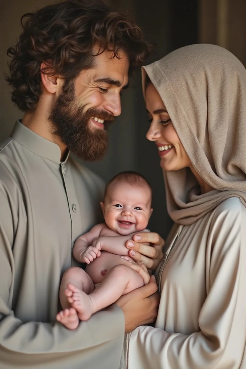 Muslim couple with one boy and one girl baby