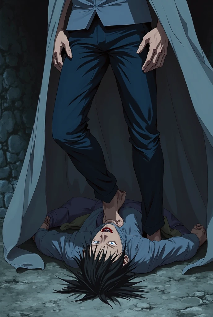 Man holding up zombie in ancient armor with one hand in a burial chamber