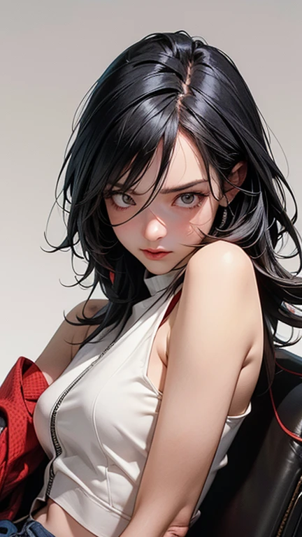 in the art style of persona 5, smal breast, delinquent, (sukeban), mature_female, blush, mature, older woman, 25 years old, Sukeban teacher outfit, (1girl, solo female, solo, solo focus)++++, choker, sukeban teacher, sukeban fighter, long_sleeves, open jacket, blue jacket,( jean)+++, light skin tone female, full body, jacket, biker jacket, tape, arm_support, gloves, red_gloves, bridal gauntlets, nail polish, boots, black_footwear, fighter outfit, full body, hourglass, mature face, cheeky smile, cheeky face, wrinkles, (red hair, short hair, bob cut, earrings, ear piercings), red eyeighting art, Martial arts, standing, fighting_stance, fight, fighting), extra colors, 2D, megapixel, perfectionism, accent lighting, full HD , (Masterpiece:1.2), (full-body-shot:1),(cowboy shot:1.2), (Highly detailed:1.2),(Detailed Face:1.2), Colorful, A detailed eye, (Detailed landscape:1.2), (natural lighting:1.2), ((sukeban school teacher)) by Vincent Di Fate: Aidyllery, Anamorphic Shot, rule of thirds, face by Artgerm and WLOP,