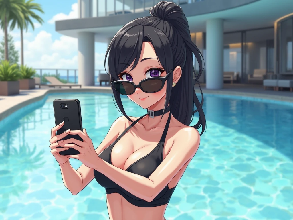 anime girl in a bikini taking a selfie with her phone, seductive anime girls, charming anime girls, wearing a swimming wear, oppai, Chic, anime moe art style, Beautiful Anime Girl, beautiful alluring anime woman, Anime Girl, very detailed Artgerm, beautiful anime woman, realistic bikini, (Anime Girl), pretty anime girl