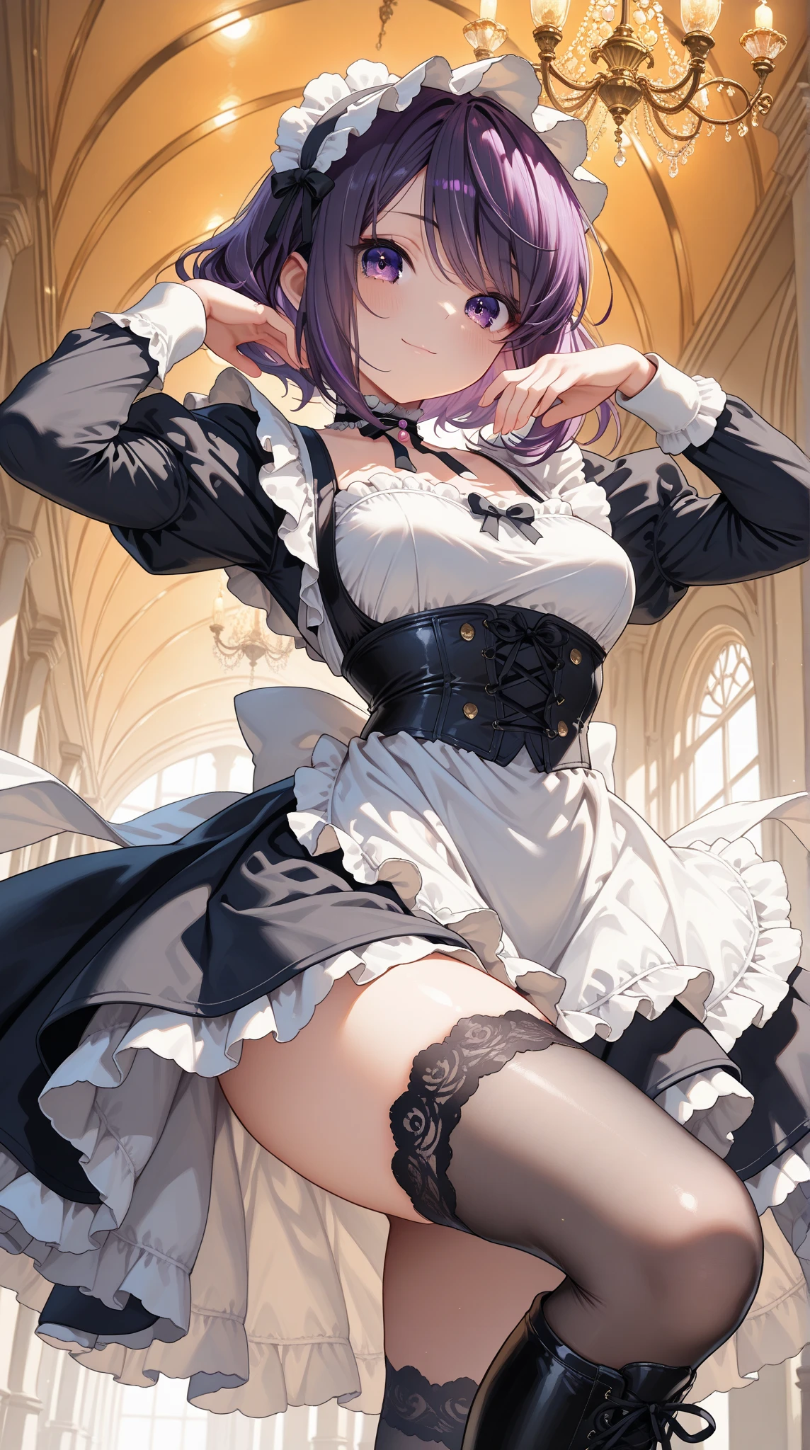 (((masterpiece))),highres,absurdres,(((best quality))),official art,perfect lighting,looking at viewer,full body,
1girl,hmsjervis,hair over one eye,nurse cap,white dress,white gloves,sleeveless dress,white pantyhose,bow,neck bell,cleavage,blush,expressionless,