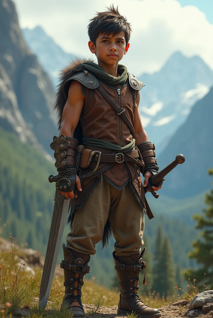 Young dwarf with tattoo and faded hair holding large axe 