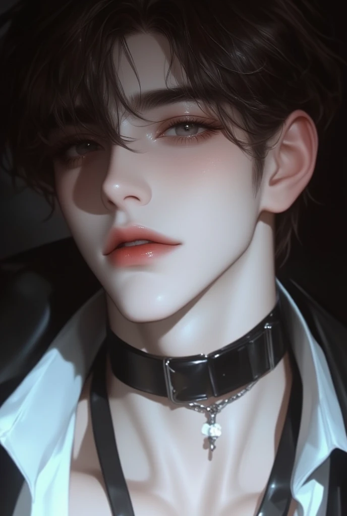 ((Best quality)), ((masterpiece)), (detailed), ((perfect face)), ((half of the body)) perfect proportions,He's a handsome vampire, 18 years, long black hair, he poses sensually, He's , Nsfv, there is a background of a gothic room with lit candles, he has an , he's ((perfect face))