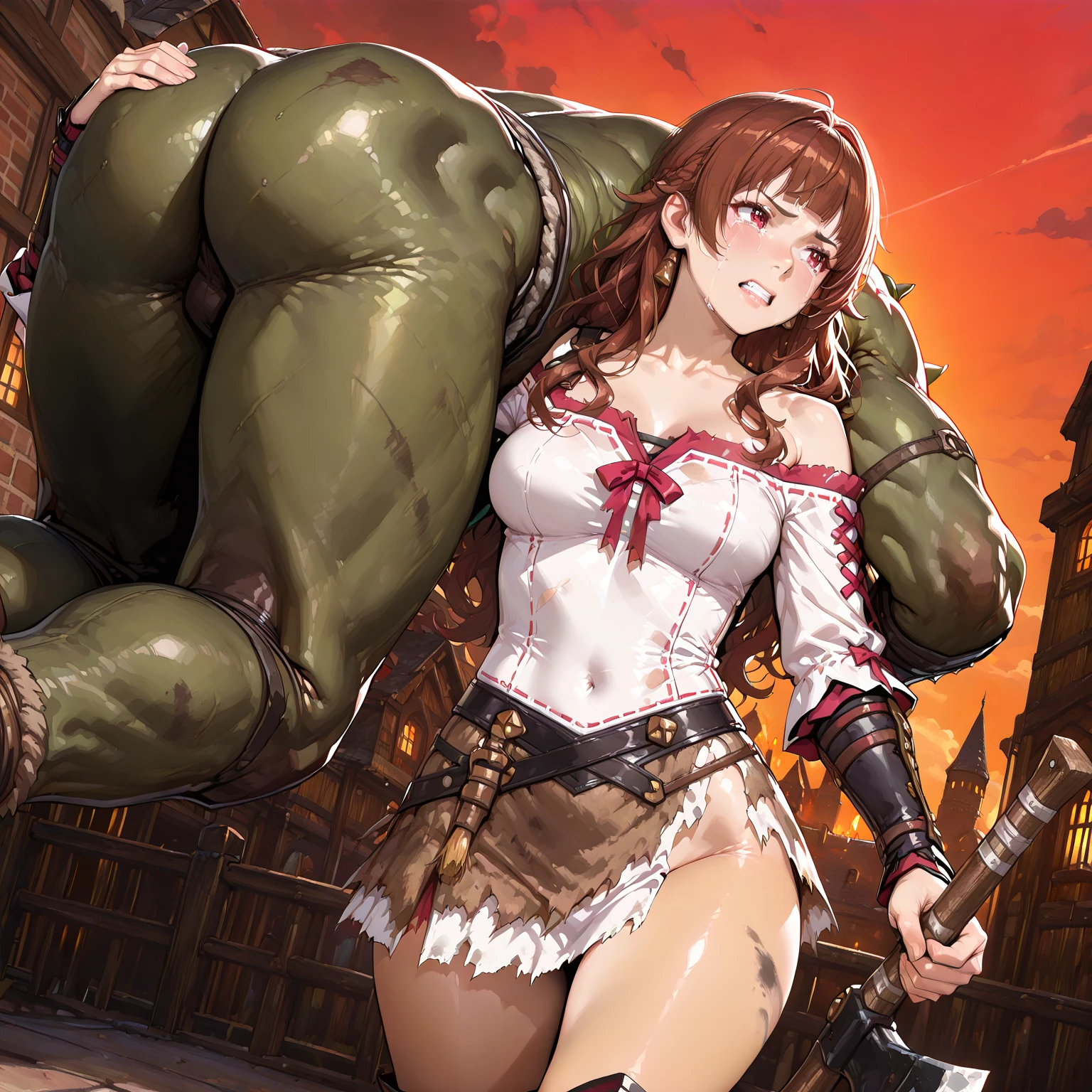pov,(naughty :1.4),(slut:1.4),(vulgarity:1.4),nsfw,(fellatio, oral, licking_penis:1.4),(veiny penis:1.1),looking at viewer,(映画館のdarkness、Ultra-precision CG:1.2、professional light source、great shading、(darkness、dynamic angle)、I want to prevent the collapse of the human body.、perfectionなリムバス、perfection、perfectionな腕、precise finger pieces:1.2), (highest quality:1.2), (very detailed:1.2),((1 girl、mature woman、sexy eyes、Sad face、unfortunate、embarrassing、shiny skin、blush、(((Scapula、collar、bracelet、bangle、anklet、sandals、shoulder armor))),(highest quality, 8K, 12), huge breasts, perfectionなボディ, super detailed顔,(masterpiece)), ((best image quality)), (super detailed), ((shibari:1.2、big 、stomp on the chest、well-shaped chest、asymmetrical chest、heterosexuality)), 4K, highest quality, (beautiful feces),((world class quality)), (Detail shading pretty face), ((saggy breasts)), (dark dungeon:1.5)、((medium breasts:1.2、(beautiful breasts:1.2、be familiar with 、big areola、beautiful areola、perfectionなボディ、collar with chain)))、((Aucsol、whole body_green skin、grease、thick penis 、vein penis 、sex with cara、having sex with a woman、 restrained woman, Aucsol))、 deep penetration,perspective, zoomed in, multiple boys, prisoner, table top, highest quality, very detailed、（multiple man orcs、heterosexuality、woman having sex with orc、woman sucking orc&#39;s penis 、Orc lifting a woman&#39;s breasts、Orc grabbing a woman&#39;s chest、Thick white liquid dripping from a woman&#39;s thing, 、intrusion、Wet、cum overflow、ejaculation on body、R and om angles coming soon、(Orc grabs woman&#39;s hair from behind、grabbed by the hair)