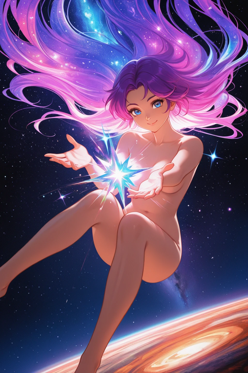 princess cut,naked, 光沢のあるnipple、(masterpiece),(highest quality:1.0), (ultra high resolution:1.0), Detail view, 8k, anime, masterpiece, brown eyes、nipple、provocative look red wavy hair very big breasts Fair skin highly detailed chest very fine eyes beautiful starry sky、grassland、thick eyebrows、one girl,grasslandの背景、blue sky、show off your chest、spread your legs、first-person view、saliva seductive smile,ahegao, blush, sweat, rolling eyes,