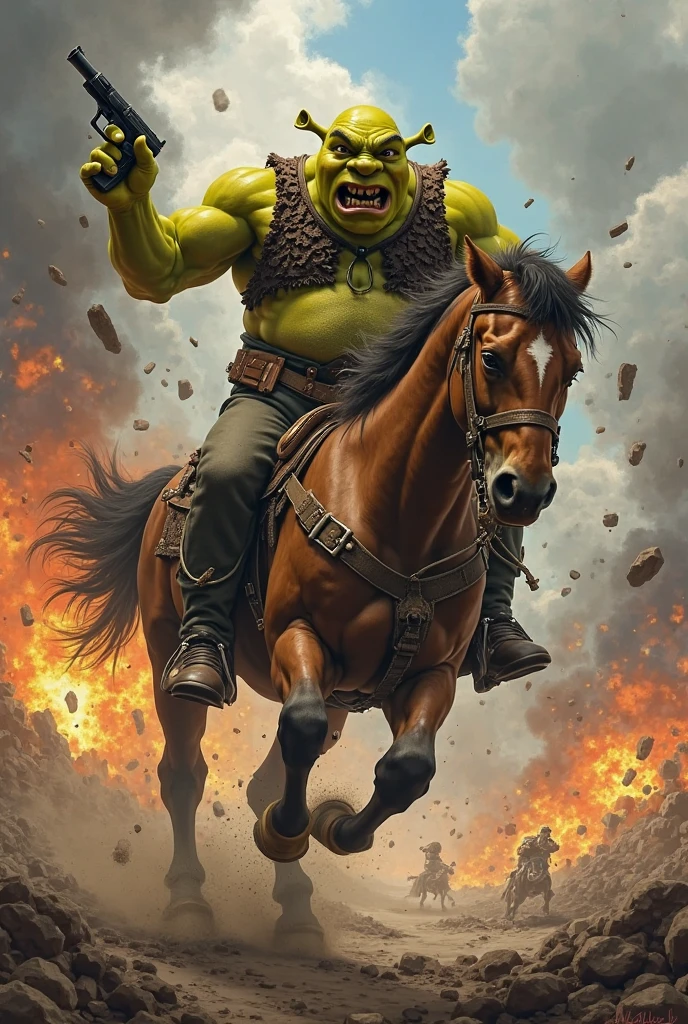 (photorealism:1.2), 
shrek riding SMITH






