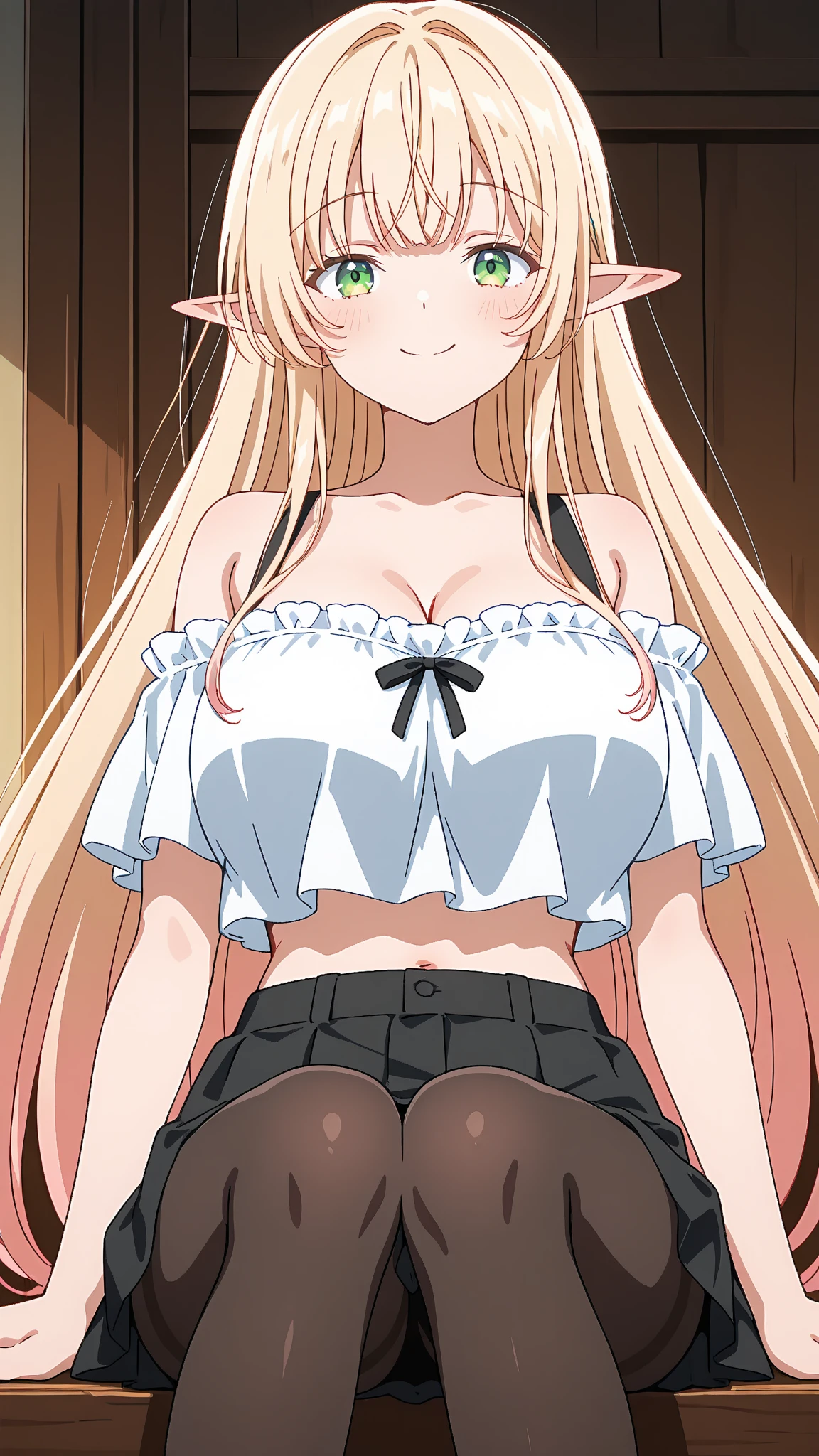 (masterpiece)), ((top-quality)), (The ultra-detailliert), ((kawaii)), cute little, (Wonderful), ((ighly detailed)), 4K、 (8K), top-quality, (Beautiful fece),(((World-class quality))), ighly detailed, hight resolution,、1 girl in、18year old、(((Black skin)))、(((dark brown skin)))、(((Small udder)))(very detailed face and eyes:1)、(kawaii:1.4)、shadow effect、小柄、((((a blond))))(((yellow hair)))、(braided long hair)(((Braided hair)))(((Patsun)))、(hime-cut)、((Shining light blue eyes))、Anime filling、Top image quality、detail portrayal、(deadpan)、red blush、(((Looking down)))、(((composition seen from below))),(((crouching down))),(((a black skirt)))、(((lift up one's skirt))),(((The act of undressing))),(((White underwear)))),(((Sweaty skin)))、(((lace string panties)))、((Pulling the laces of panties)),((beautiful thigh))、(((Beautiful collarbone)))、(((Crab crotch)))、Detailed depiction of the thigh、full of sweat、(((On tatami mats)))、(((Detailed panty depiction))))、(((Depiction of crisp panties)))